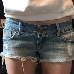 Distressed jean shorts